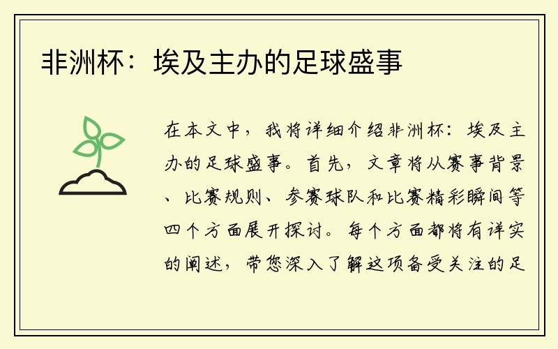 非洲杯：埃及主办的足球盛事